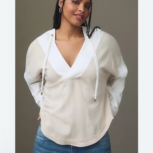 Pilcro Tops - Anthropologie Pilcro Wharfside V-Neck Hooded Sweatshirt in Neutral Size M